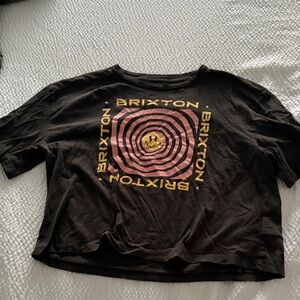 Brixton Black Tee with Yellow and Pink Spiral Design